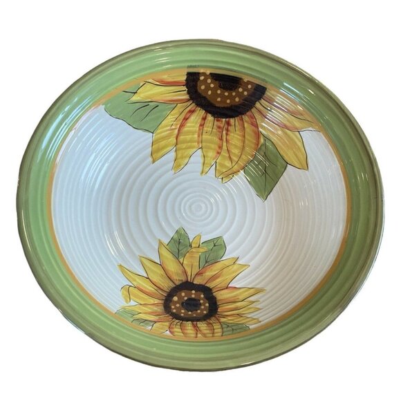 Clay Art Handpainted SUNFLOWER Large Serving Bowl 13" Stonelite Dishwasher Safe - Picture 1 of 6